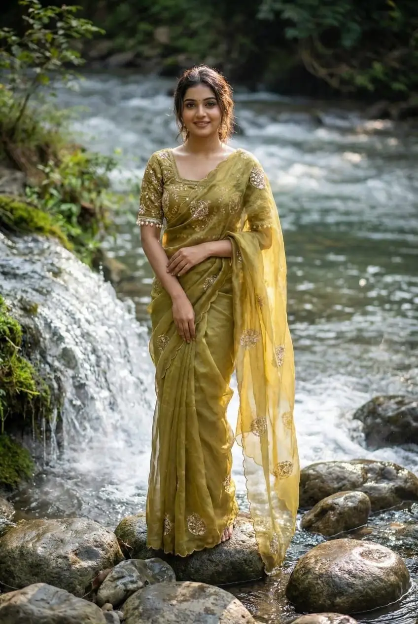 Olive Green Embroidery Work Designer Saree